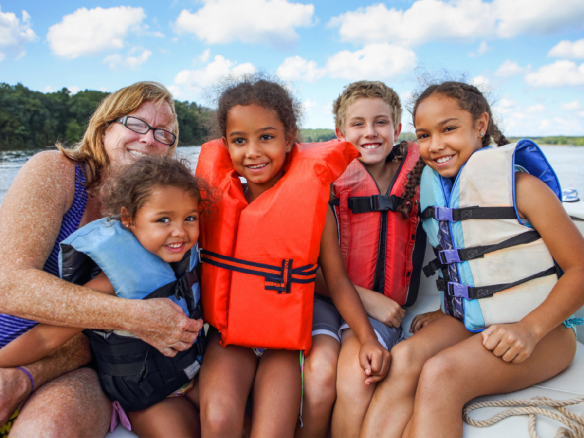 family with life vests